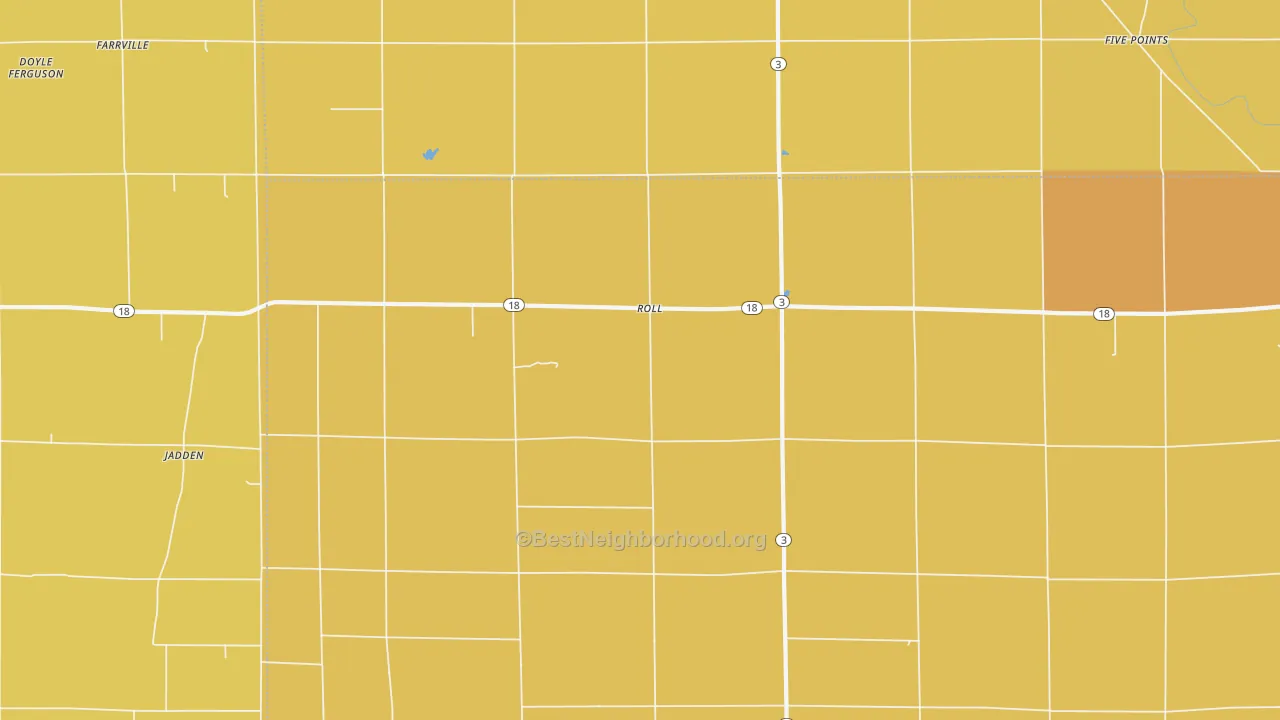 Map of the best neighborhoods in the Roll area, with better matches in green and worse matches in red