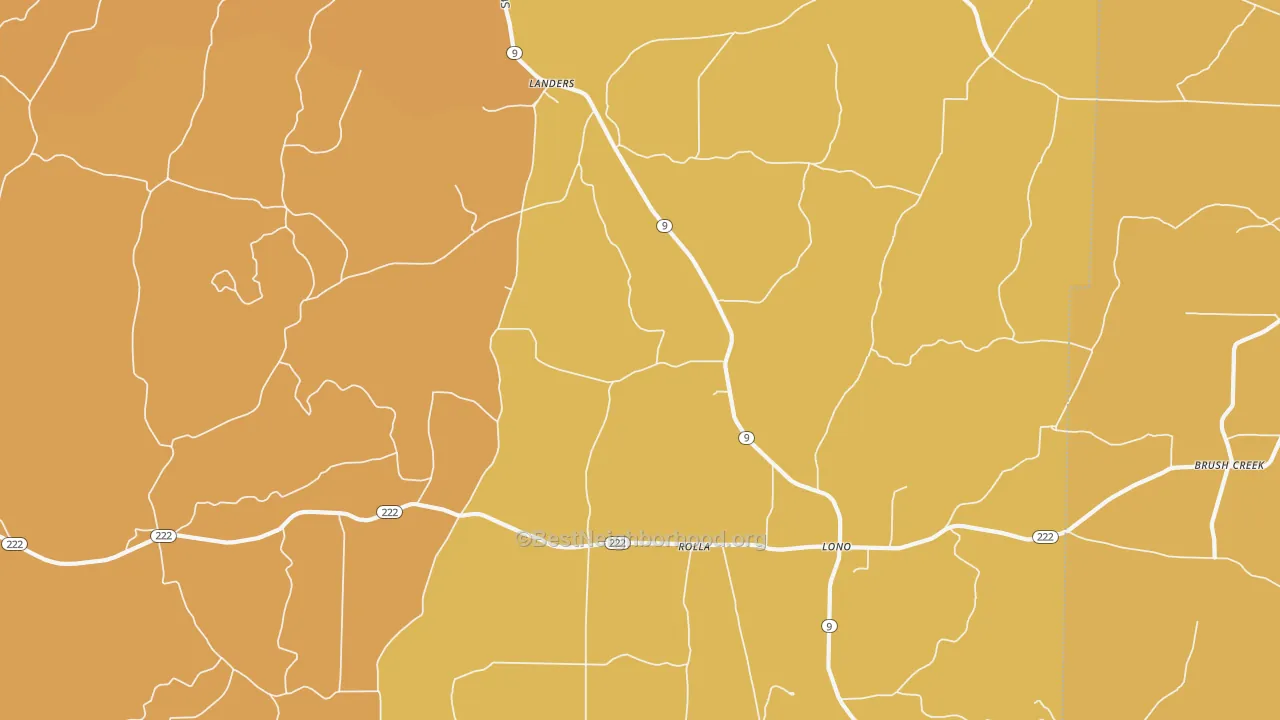 Map of the best neighborhoods in the Rolla area, with better matches in green and worse matches in red