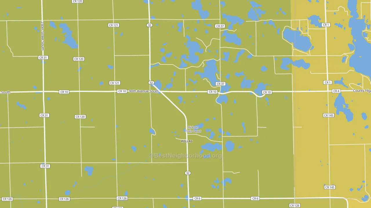 Map of the best neighborhoods in the Rollag area, with better matches in green and worse matches in red