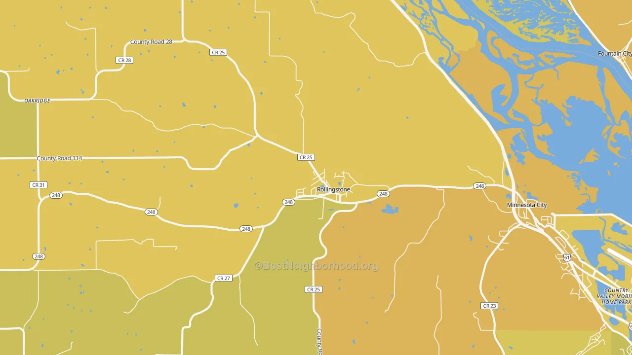 Map of the best neighborhoods in the Rollingstone area, with better matches in green and worse matches in red