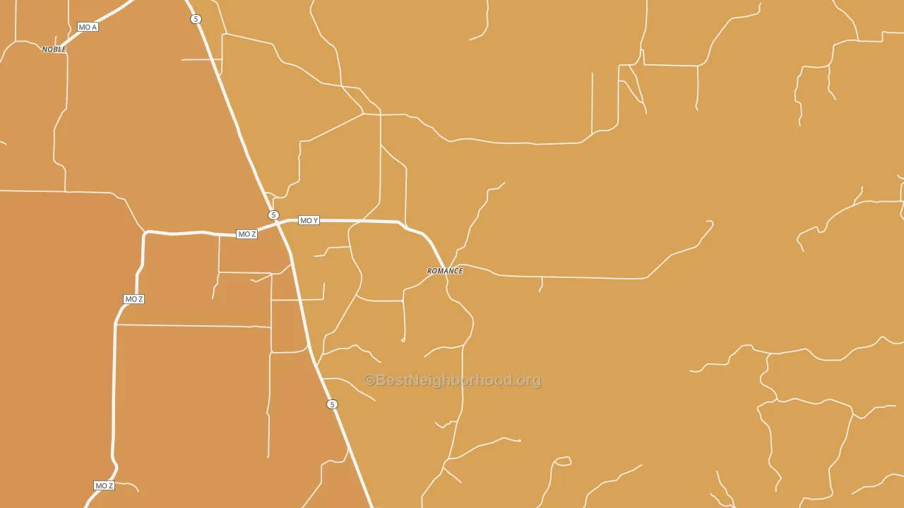 Map of the best neighborhoods in the Romance area, with better matches in green and worse matches in red