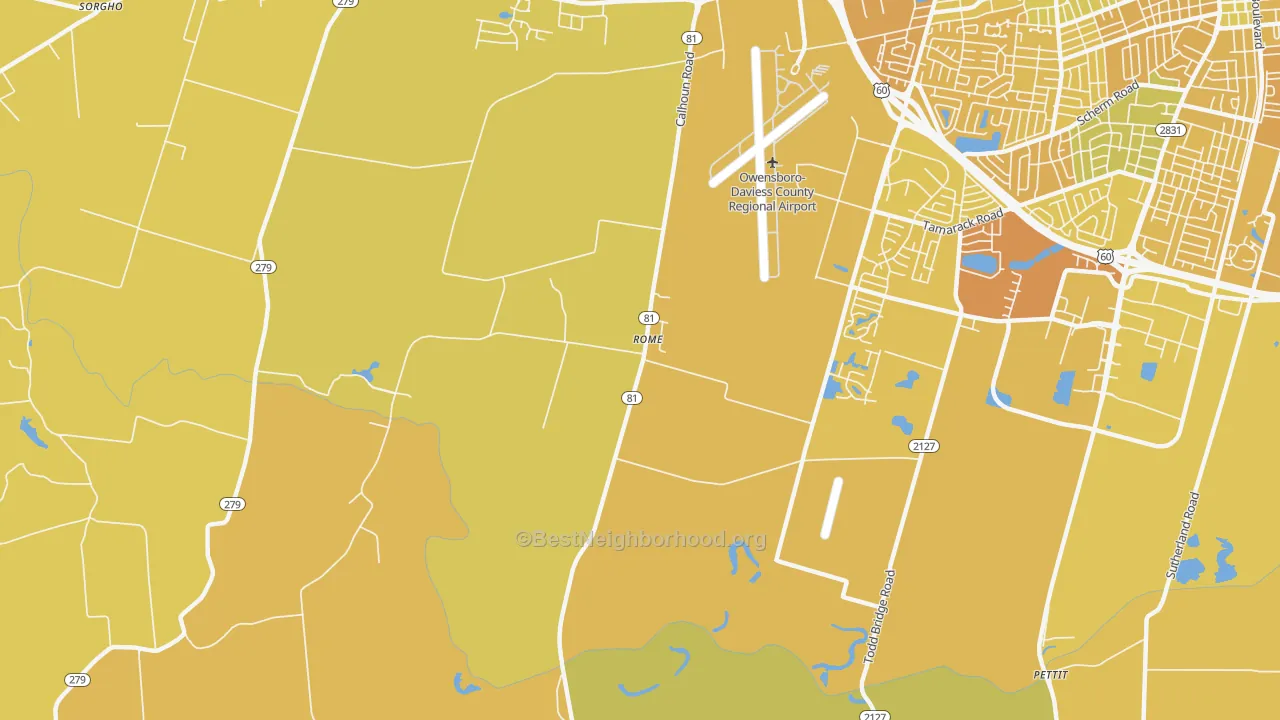 Map of the best neighborhoods in the Rome area, with better matches in green and worse matches in red