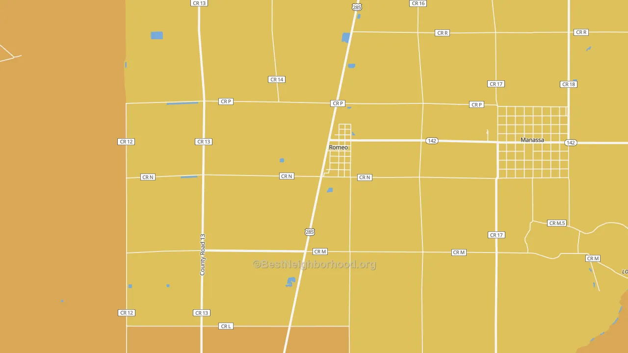 Map of the best neighborhoods in the Romeo area, with better matches in green and worse matches in red