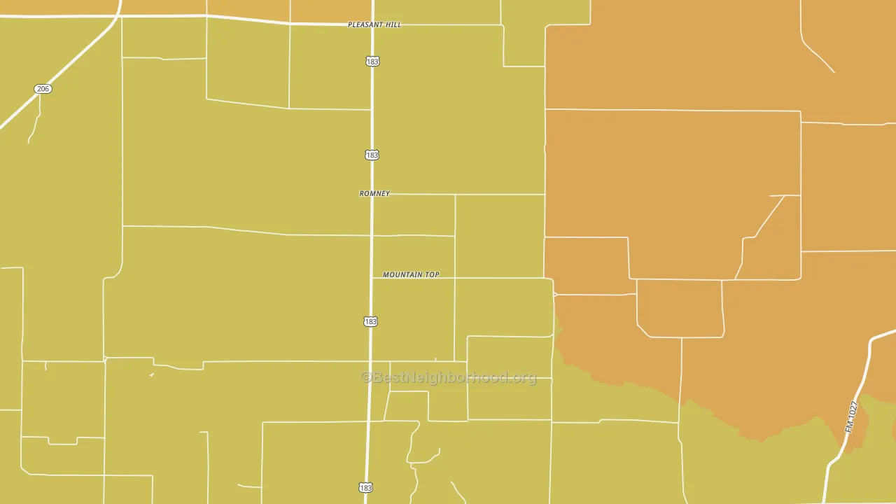Map of the best neighborhoods in the Romney area, with better matches in green and worse matches in red
