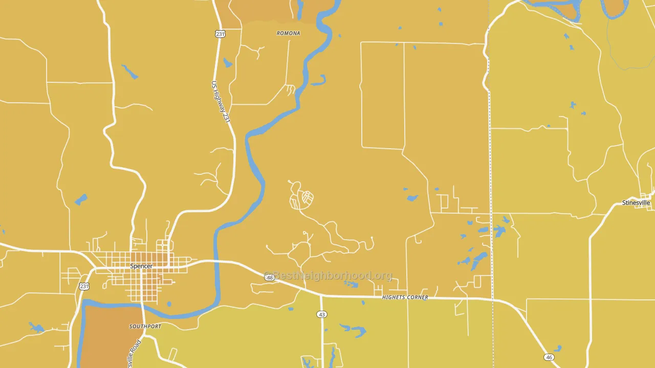 Map of the best neighborhoods in the Romona area, with better matches in green and worse matches in red