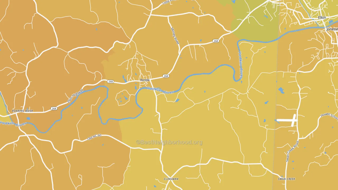 Map of the best neighborhoods in the Ronda area, with better matches in green and worse matches in red