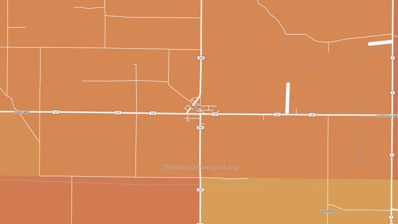 Map of the best neighborhoods in the Rondo area, with better matches in green and worse matches in red