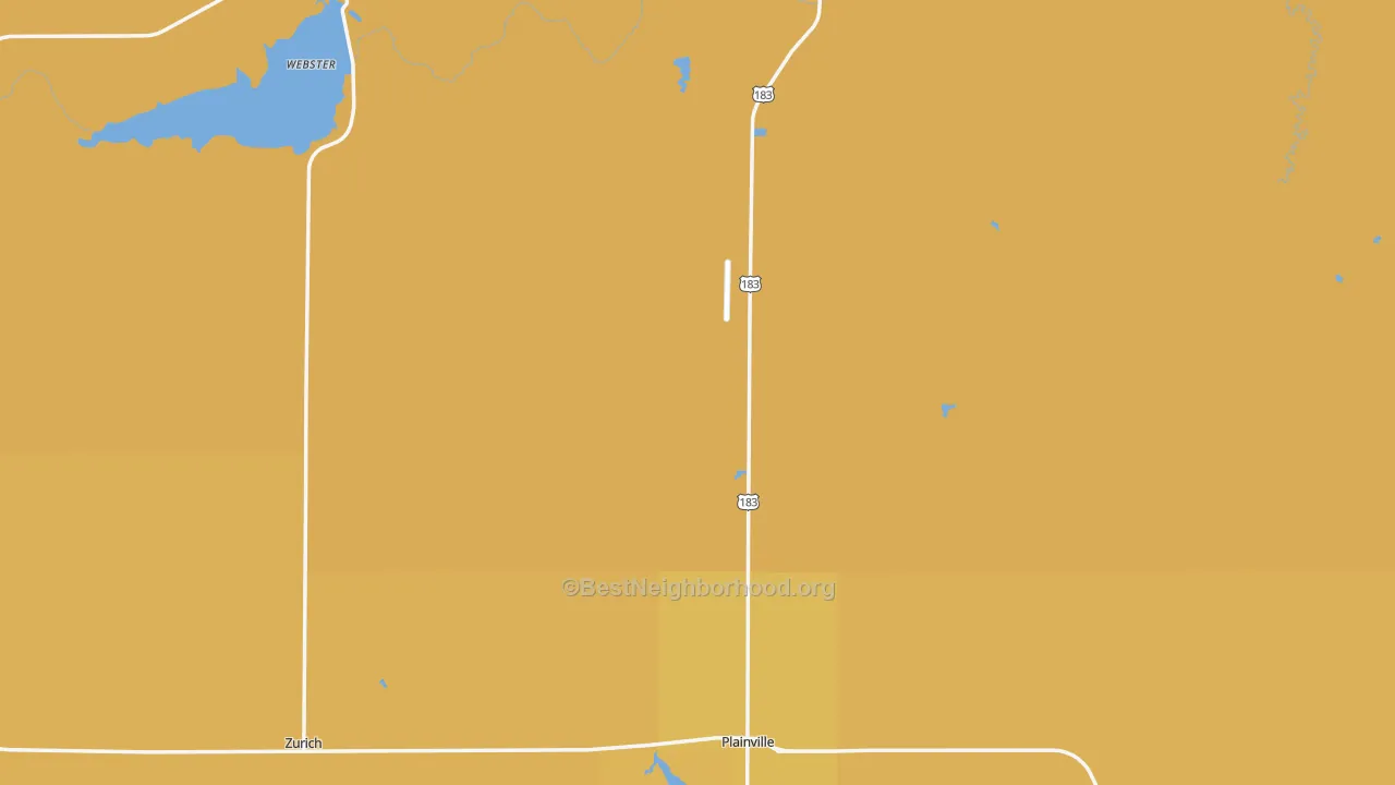 Map of the best neighborhoods in the Rooks County area, with better matches in green and worse matches in red