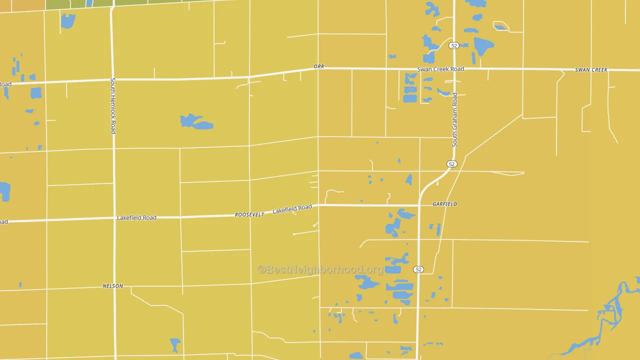 Map of the best neighborhoods in the Roosevelt area, with better matches in green and worse matches in red
