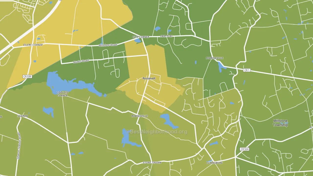 Map of the best neighborhoods in the Roosevelt area, with better matches in green and worse matches in red