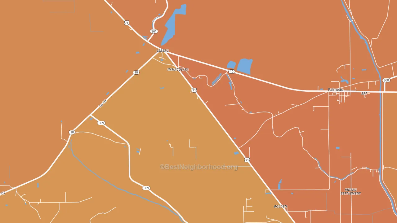 Map of the best neighborhoods in the Rosa area, with better matches in green and worse matches in red