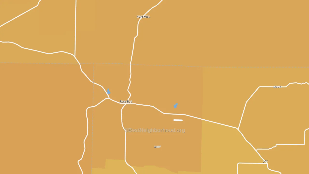 Map of the best neighborhoods in the Rose Bud area, with better matches in green and worse matches in red