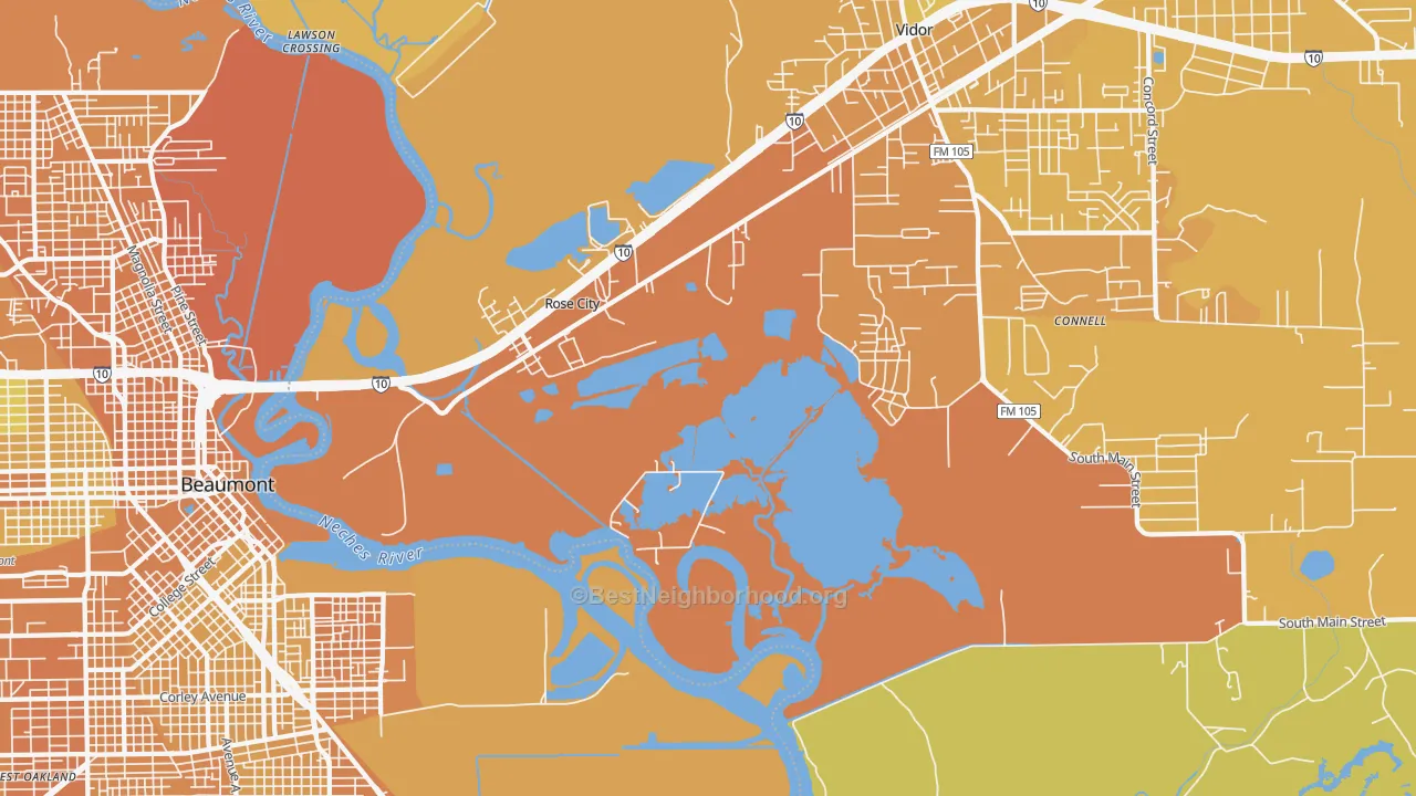 Map of the best neighborhoods in the Rose City area, with better matches in green and worse matches in red