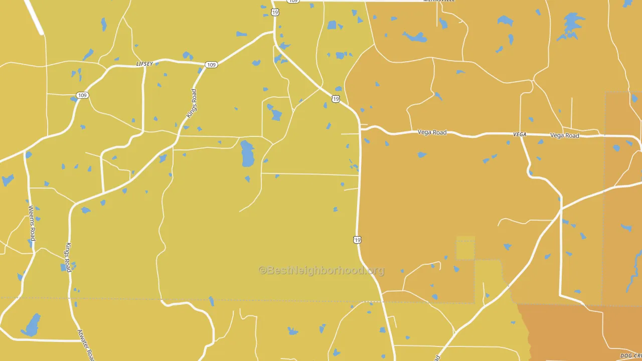 Map of the best neighborhoods in the Rose Hill area, with better matches in green and worse matches in red