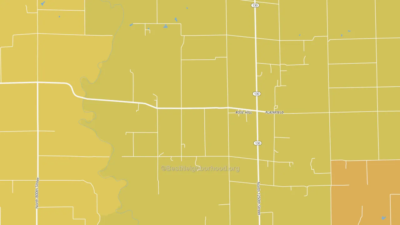 Map of the best neighborhoods in the Rose Hill area, with better matches in green and worse matches in red