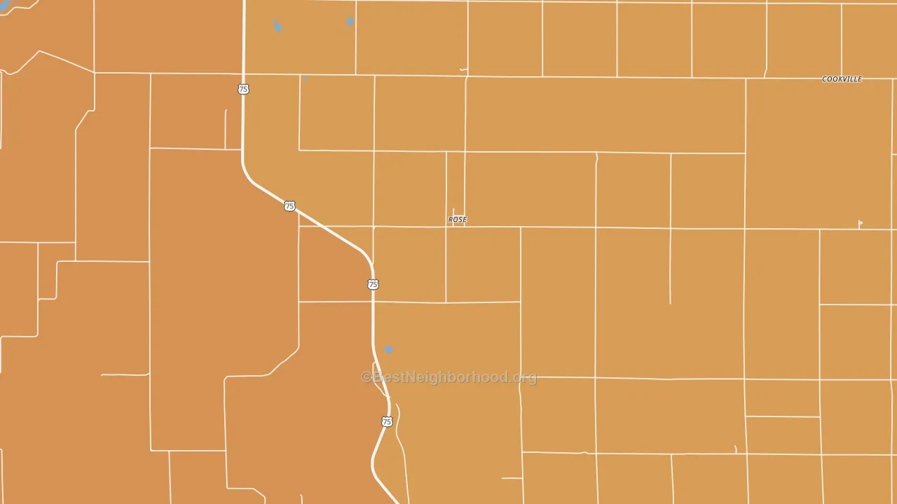 Map of the best neighborhoods in the Rose area, with better matches in green and worse matches in red