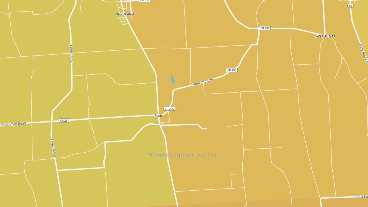 Map of the best neighborhoods in the Rose area, with better matches in green and worse matches in red