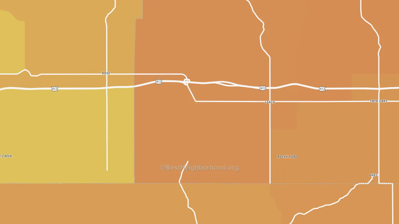 Map of the best neighborhoods in the Rose area, with better matches in green and worse matches in red