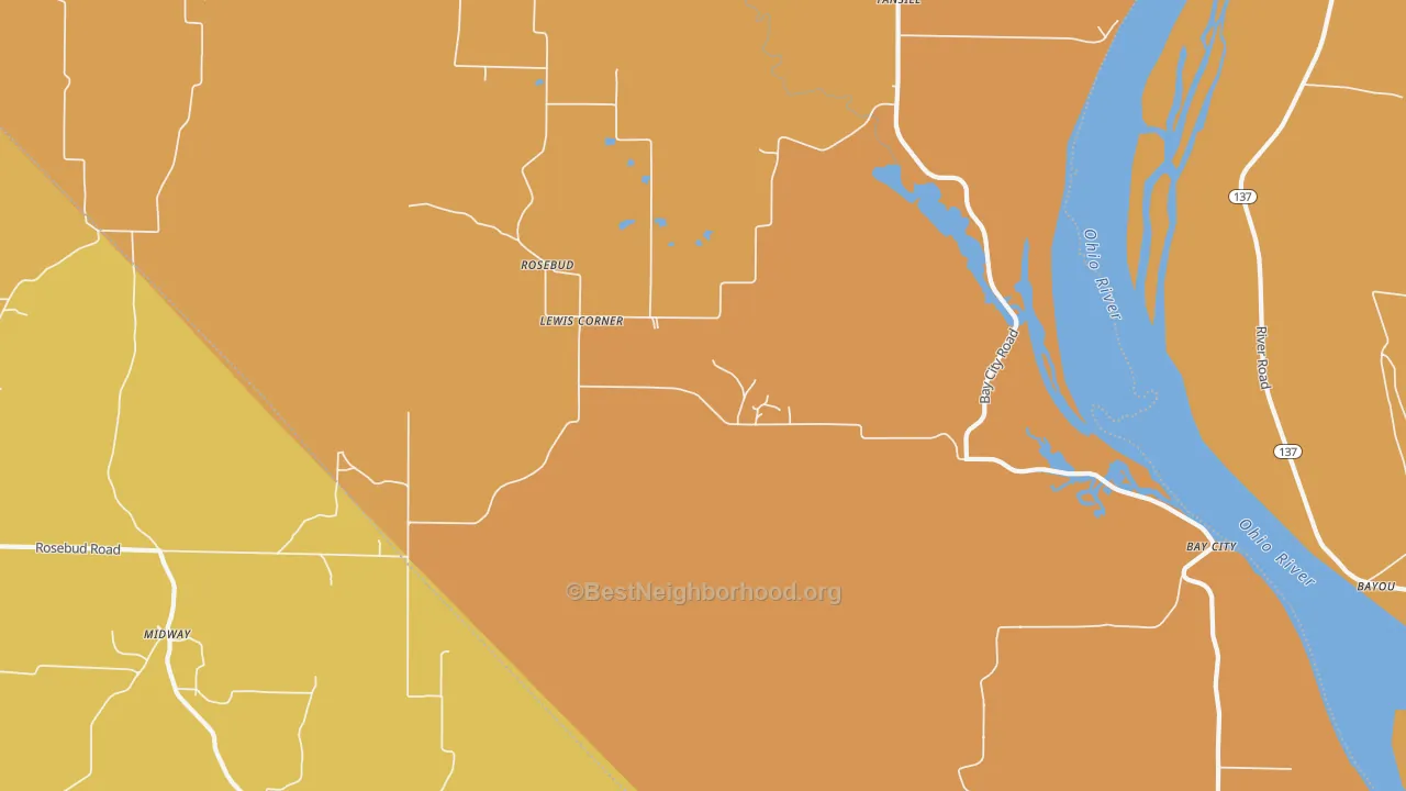 Map of the best neighborhoods in the Rosebud area, with better matches in green and worse matches in red