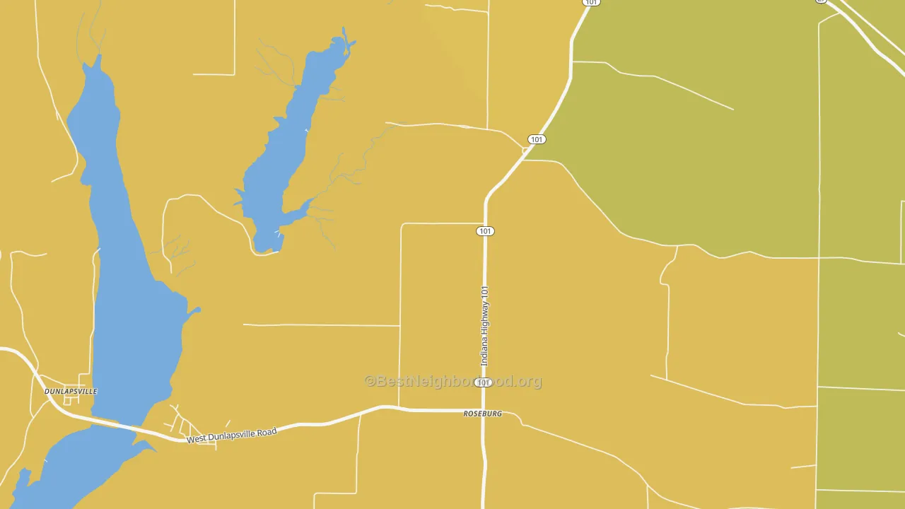 Map of the best neighborhoods in the Roseburg area, with better matches in green and worse matches in red