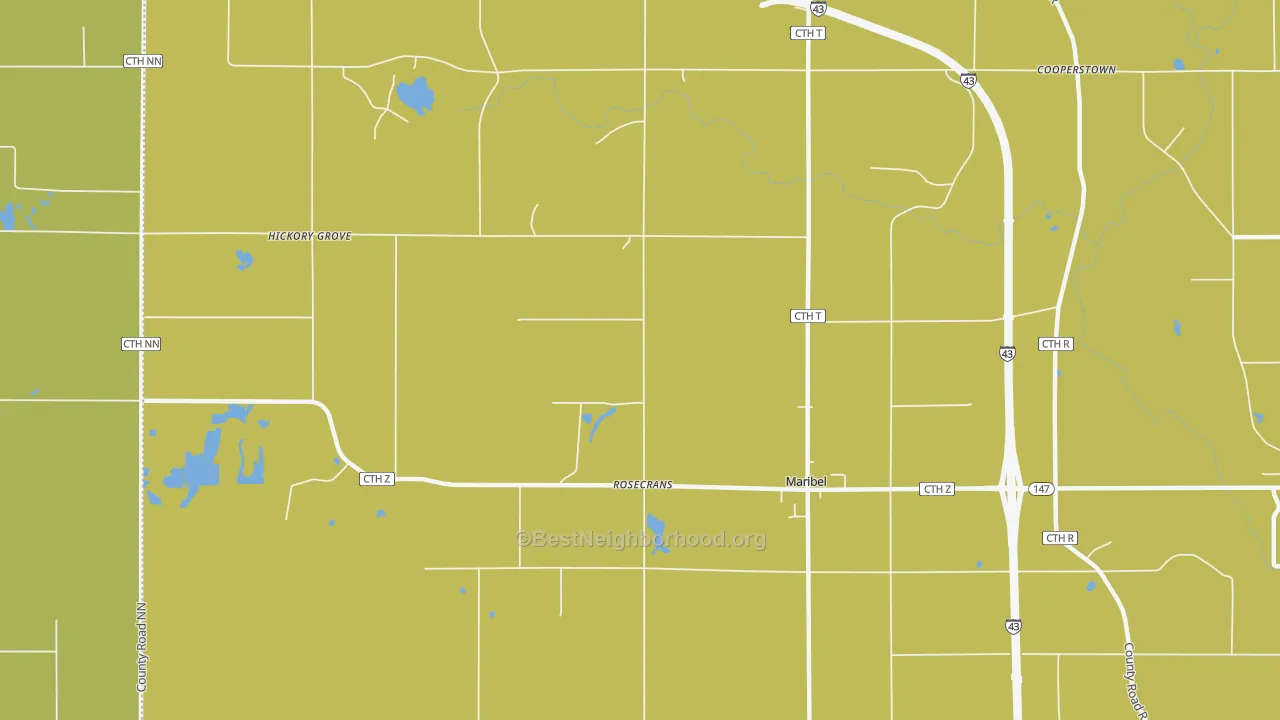 Map of the best neighborhoods in the Rosecrans area, with better matches in green and worse matches in red