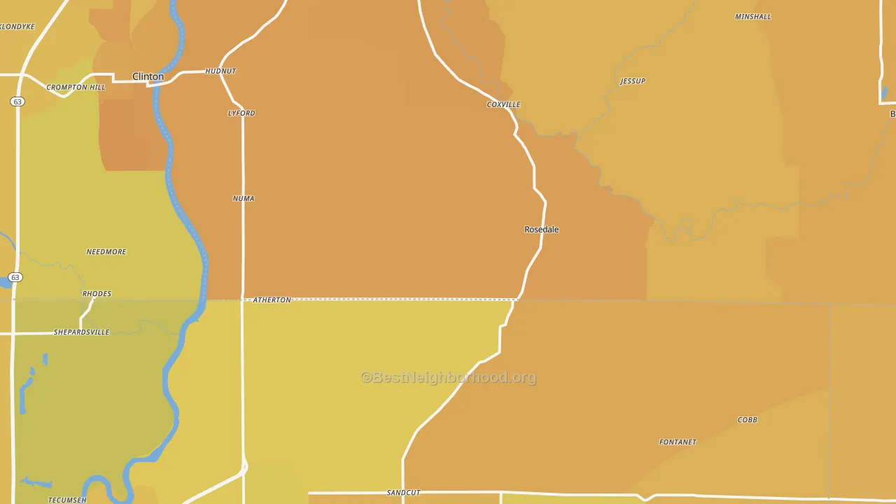 Map of the best neighborhoods in the Rosedale area, with better matches in green and worse matches in red