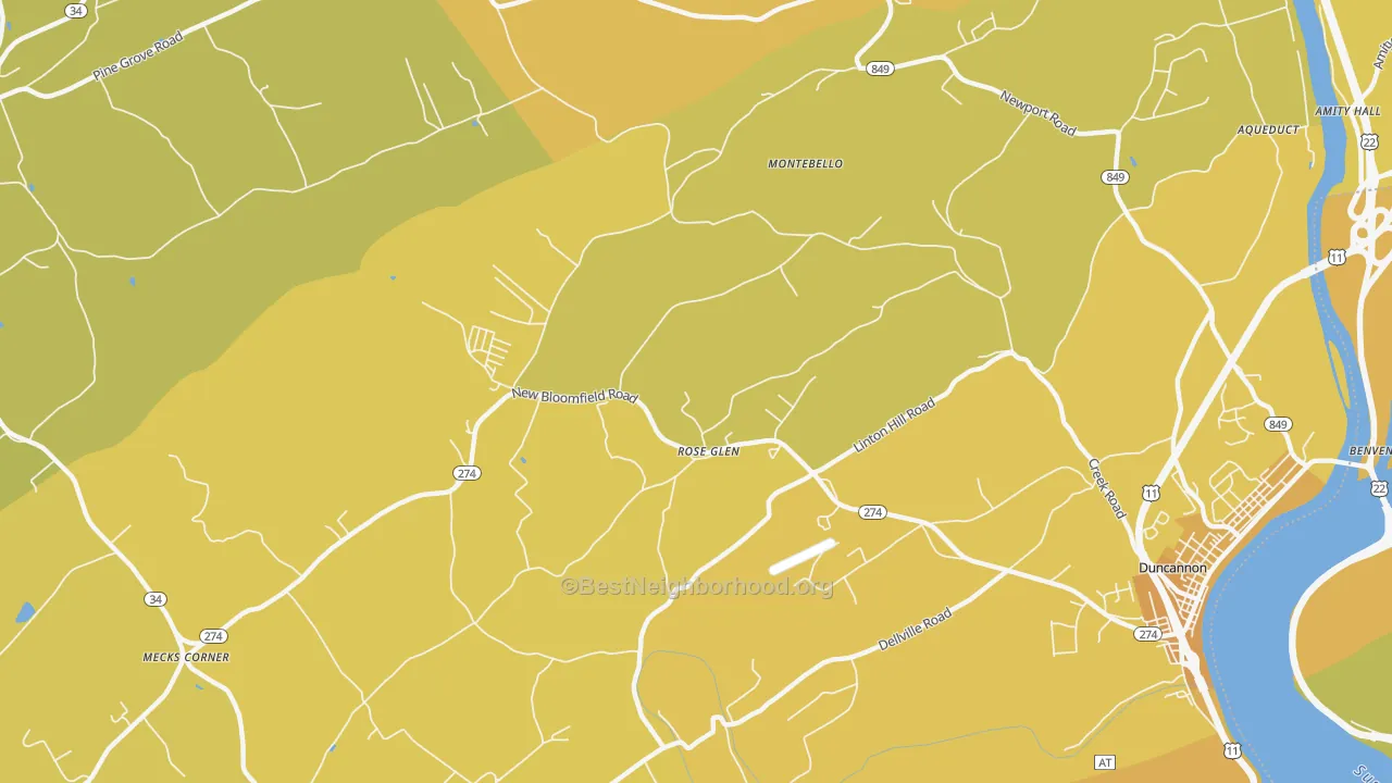 Map of the best neighborhoods in the Roseglen area, with better matches in green and worse matches in red