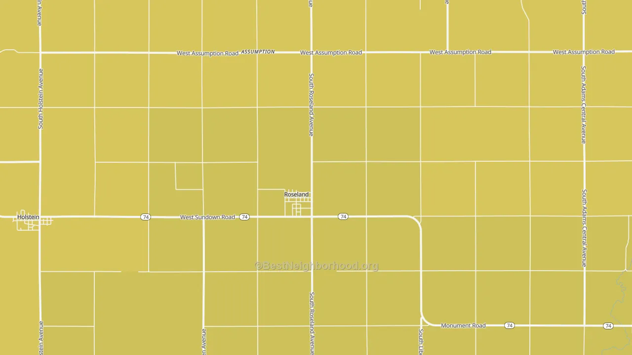 Map of the best neighborhoods in the Roseland area, with better matches in green and worse matches in red
