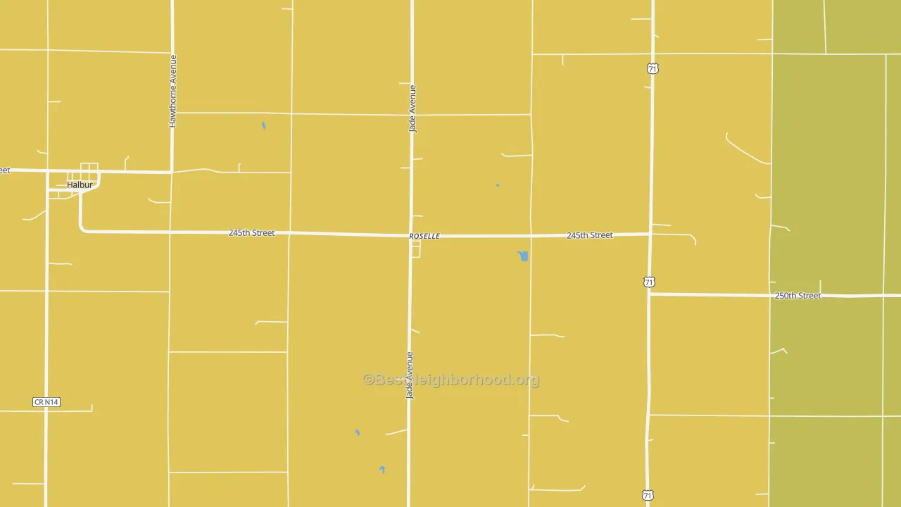 Map of the best neighborhoods in the Roselle area, with better matches in green and worse matches in red