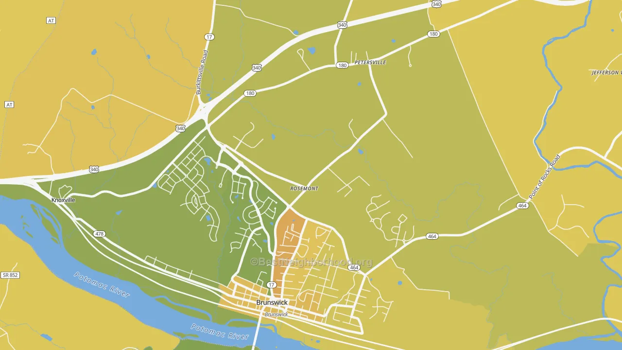 Map of the best neighborhoods in the Rosemont area, with better matches in green and worse matches in red