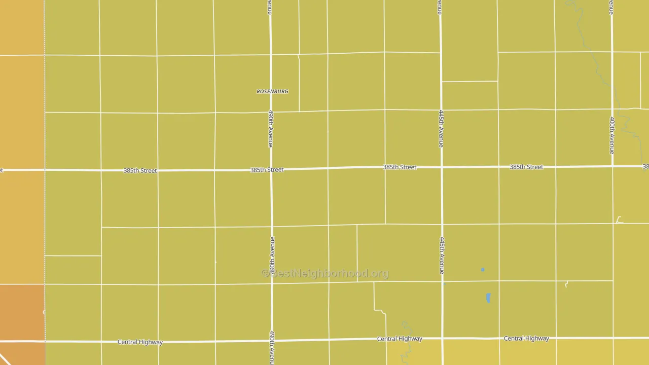 Map of the best neighborhoods in the Rosenburg area, with better matches in green and worse matches in red