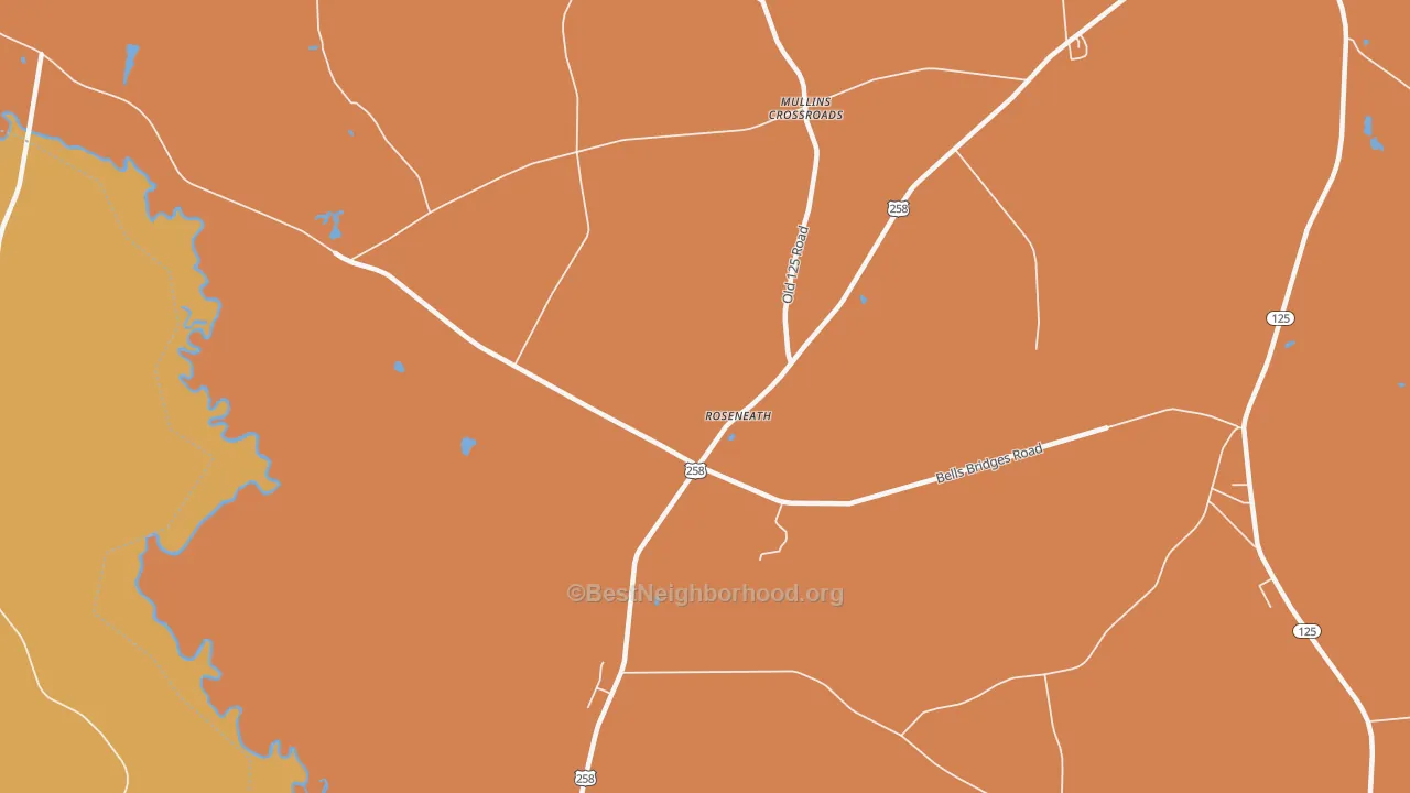 Map of the best neighborhoods in the Roseneath area, with better matches in green and worse matches in red