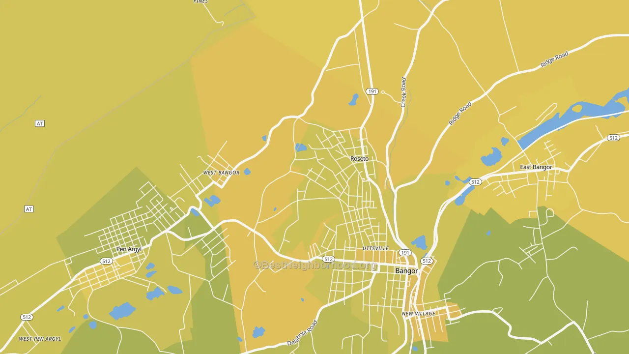 Map of the best neighborhoods in the Roseto area, with better matches in green and worse matches in red