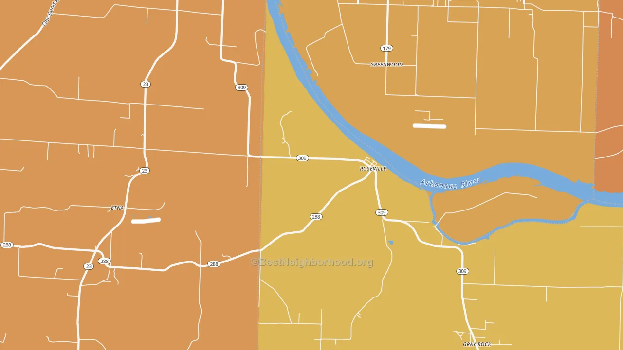 Map of the best neighborhoods in the Roseville area, with better matches in green and worse matches in red