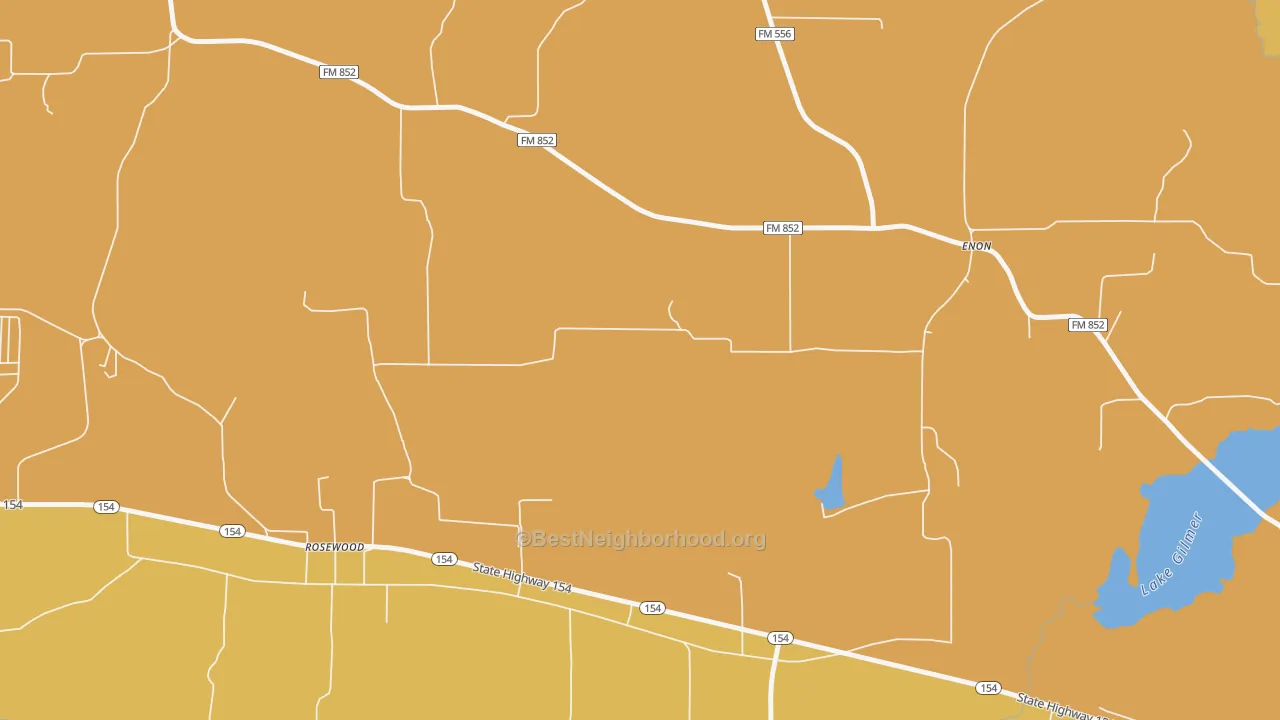 Map of the best neighborhoods in the Rosewood area, with better matches in green and worse matches in red