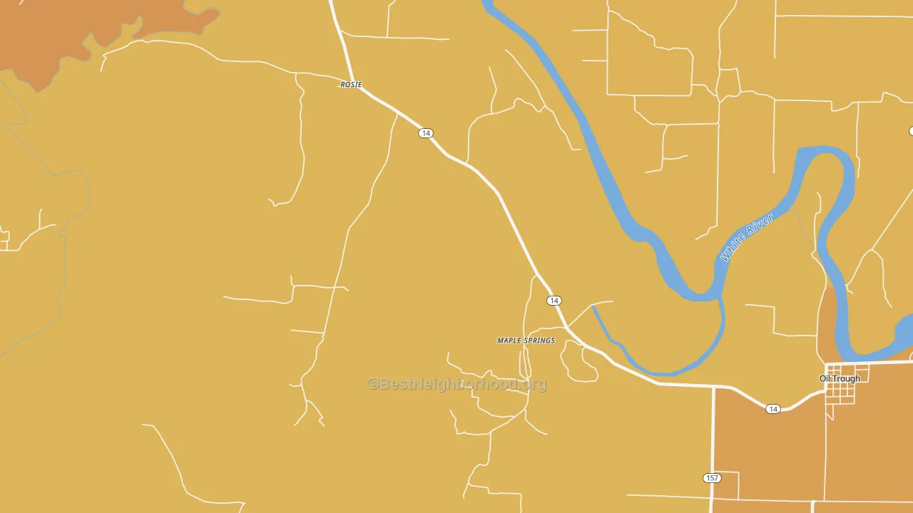 Map of the best neighborhoods in the Rosie area, with better matches in green and worse matches in red