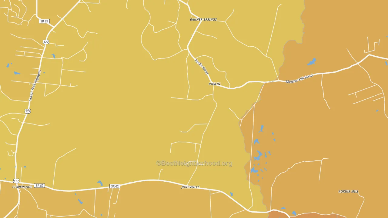 Map of the best neighborhoods in the Roslin area, with better matches in green and worse matches in red