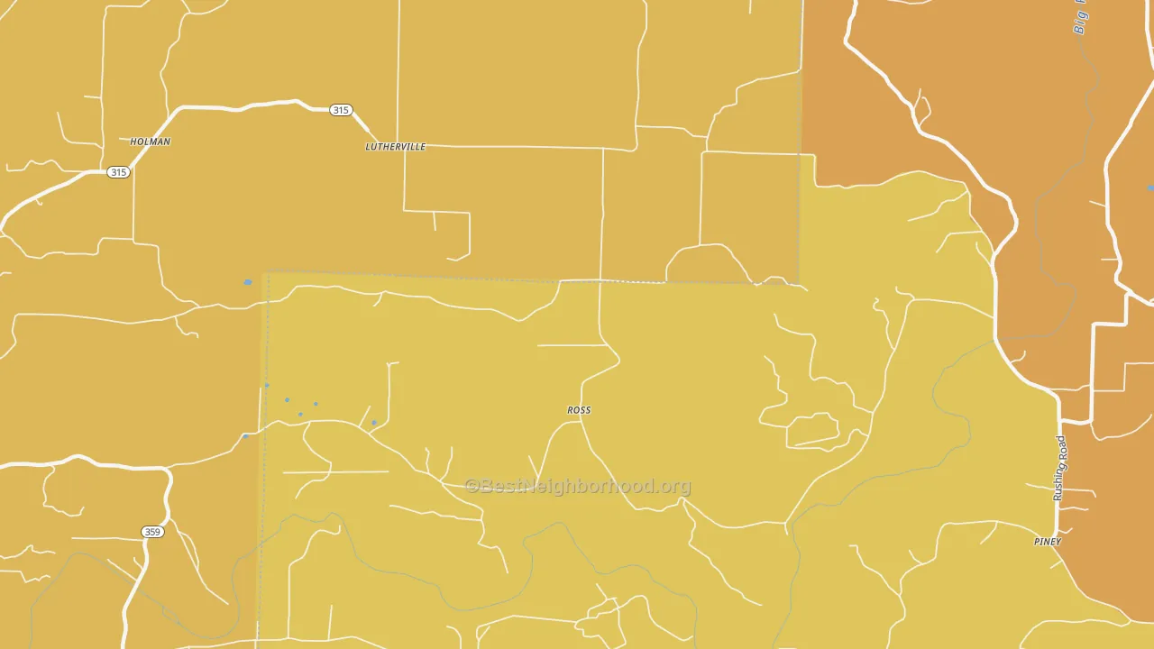 Map of the best neighborhoods in the Ross area, with better matches in green and worse matches in red