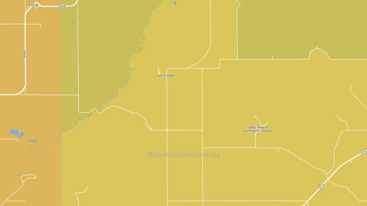 Map of the best neighborhoods in the Ross Fork area, with better matches in green and worse matches in red