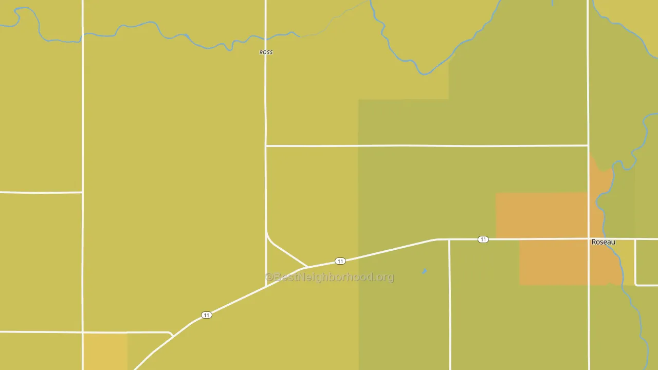 Map of the best neighborhoods in the Ross area, with better matches in green and worse matches in red