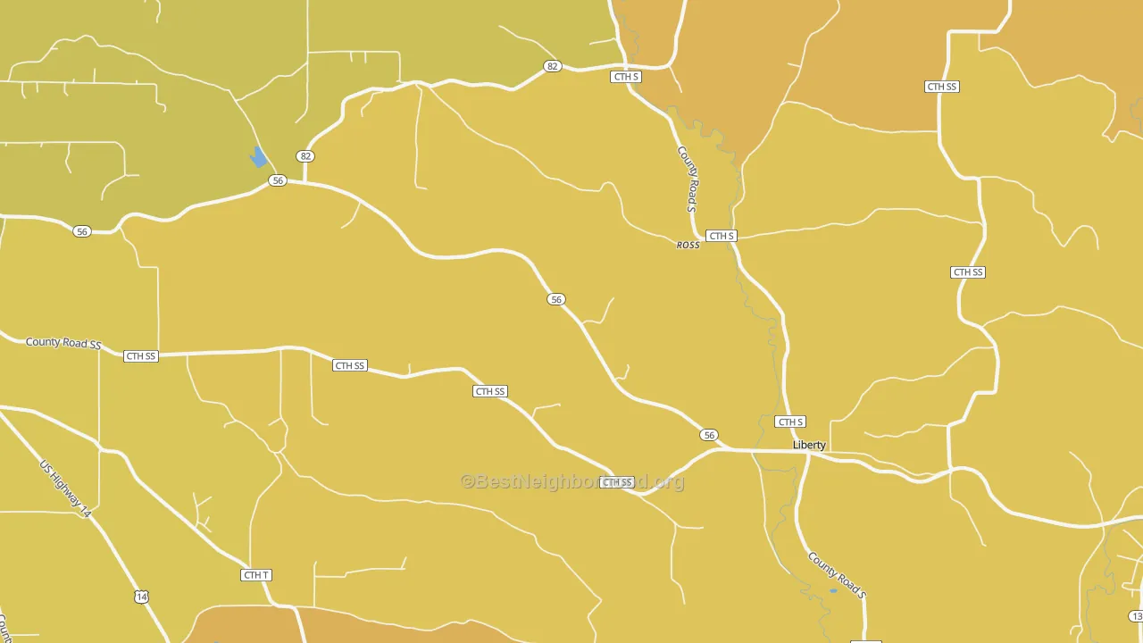 Map of the best neighborhoods in the Ross area, with better matches in green and worse matches in red