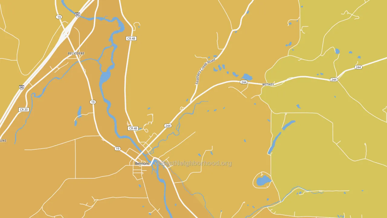 Map of the best neighborhoods in the Rossburg area, with better matches in green and worse matches in red