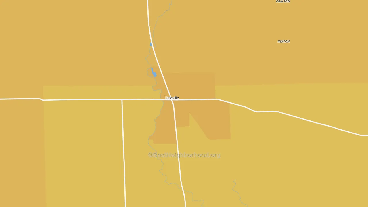 Map of the best neighborhoods in the Rossville area, with better matches in green and worse matches in red