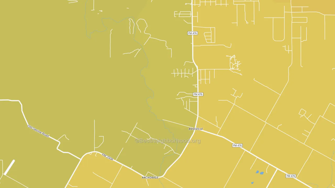 Map of the best neighborhoods in the Rossville area, with better matches in green and worse matches in red