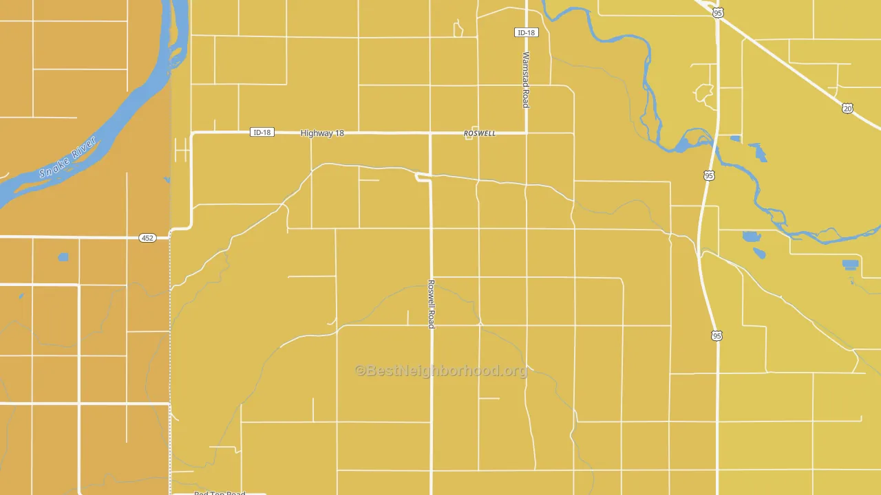 Map of the best neighborhoods in the Roswell area, with better matches in green and worse matches in red