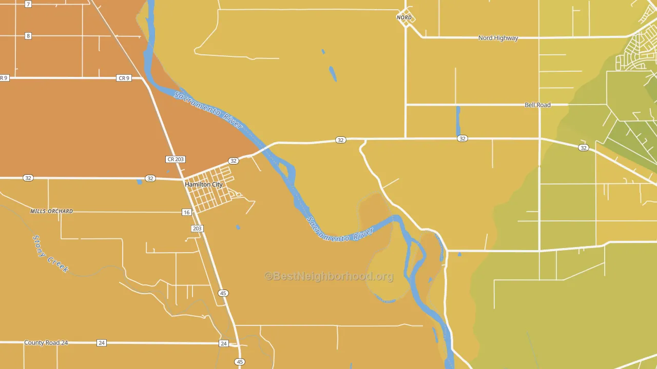 Map of the best neighborhoods in the Rotavele area, with better matches in green and worse matches in red