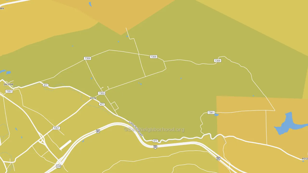 Map of the best neighborhoods in the Rote area, with better matches in green and worse matches in red