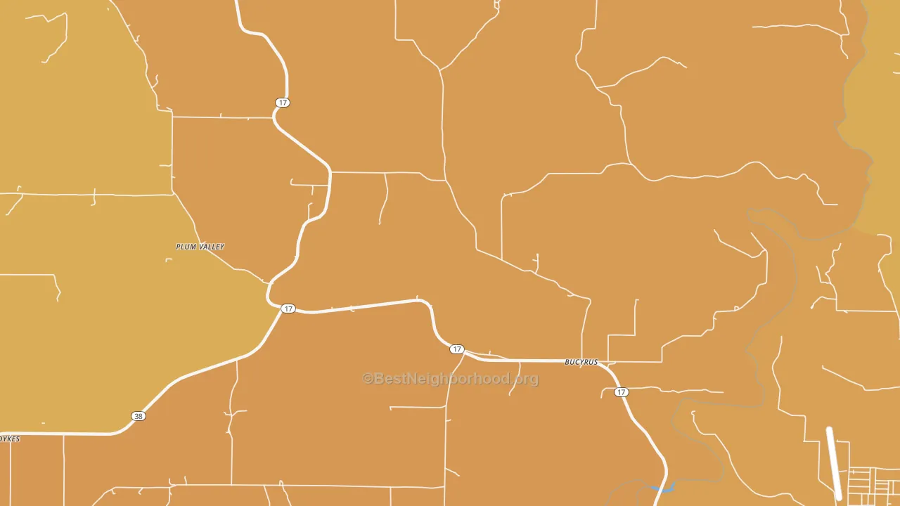 Map of the best neighborhoods in the Roubidoux area, with better matches in green and worse matches in red