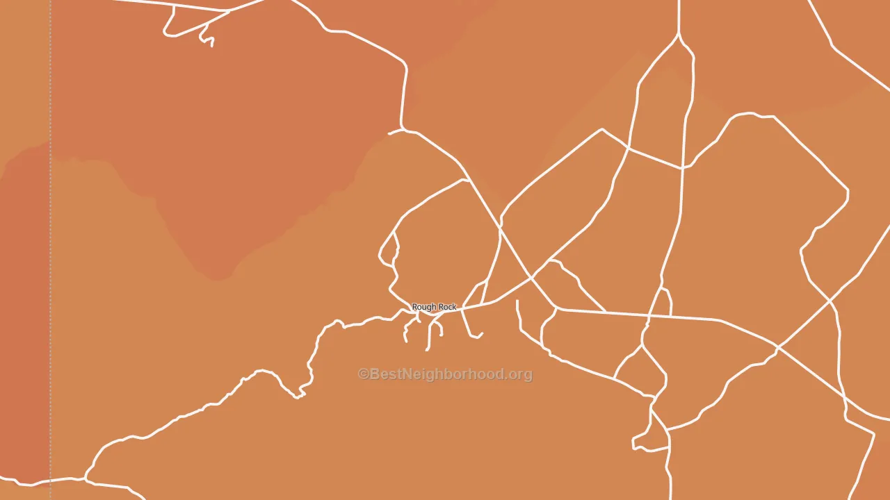 Map of the best neighborhoods in the Rough Rock area, with better matches in green and worse matches in red