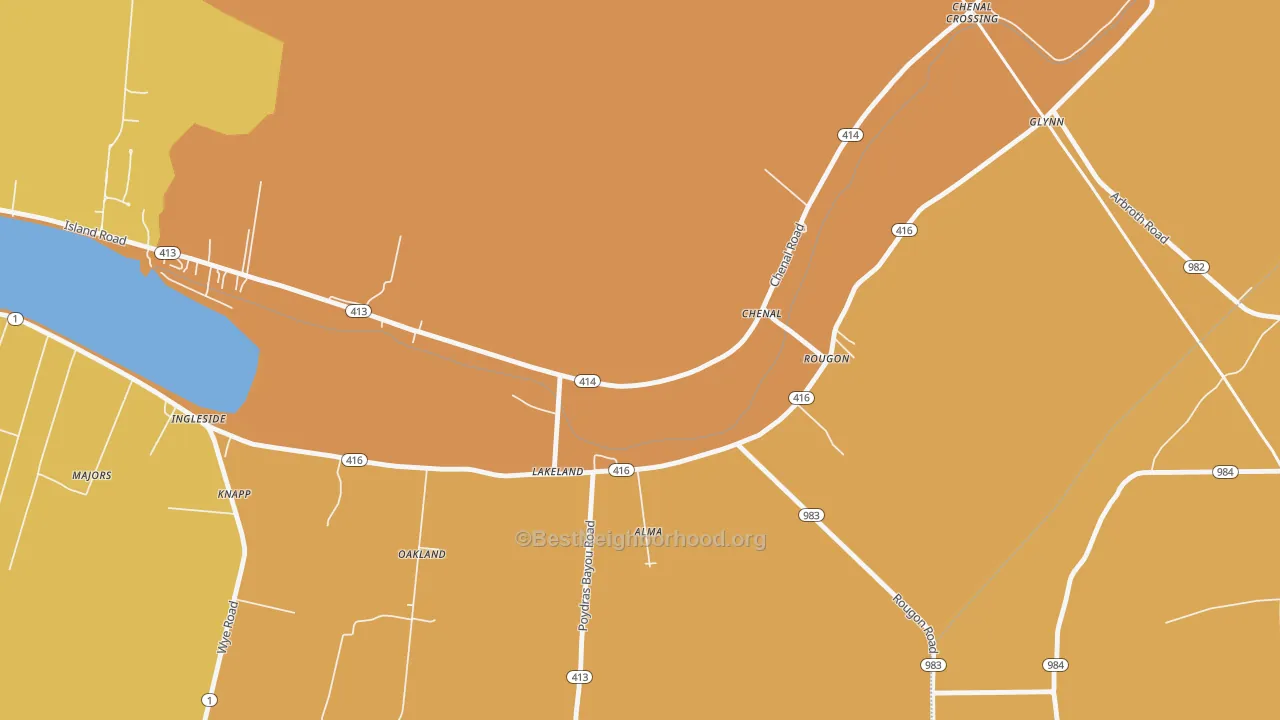 Map of the best neighborhoods in the Rougon area, with better matches in green and worse matches in red